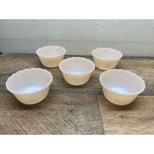 5- Fire King 424 scalloped Peach Luster custard‎ desserts dish 6 oz vintage
